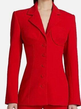 Sergio Hudson Women Red Wool Crepe Bustier Button-Front Blazer Jacket Size 10